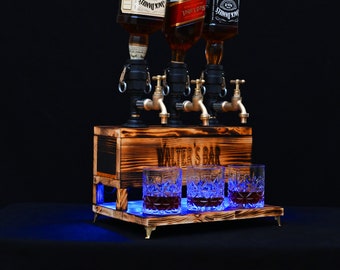 Whisky Spender mit RGB, personalisierter Spender, Spirituosenspender, Vatertag, personalisiertes Geschenk, Männerhöhle, Bar Dekor, Holzhandwerk