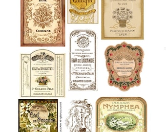 Vintage Perfume Labels - Digital Collage Sheet - 1160 - Instant Download - French Perfume Labels - Vintage Labels - Soap Labels - Clipart