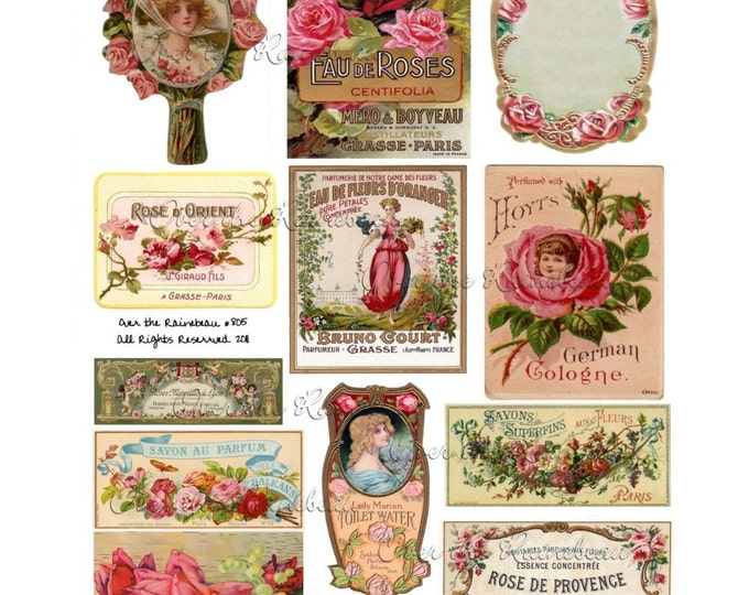 Perfume Labels - Vintage Roses - French Perfume Labels - Digital ...