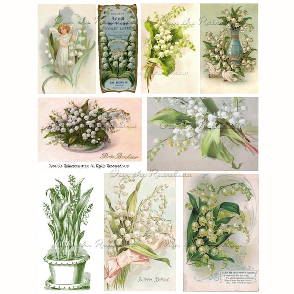 Vintage Lily of the Valley - Muguet - Digital Collage Sheet - 1195 - Instant Download - Vintage Postcard - Clipart - Vintage Images