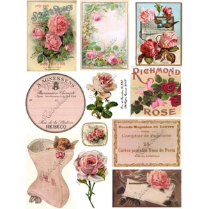 Vintage Rose Label Collage Sheet: Floral Ephemera (Digital Download)