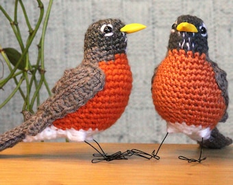 Oiseau Merle d'Amérique au crochet motif PDF Amigurumi - Merle réaliste