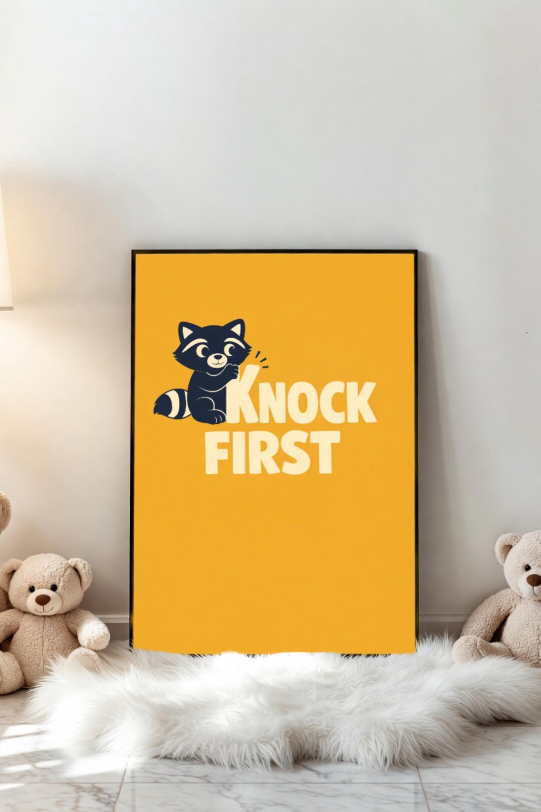 Knock First Kids Wall Art, Raccoon Manners Poster | Toddler Room Decor ...