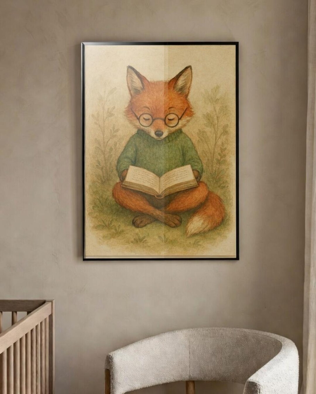 Fox Reading Book Nursery Art – Vintage Storybook Animal Print (digital ...