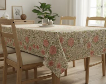 William Morris Ophelia Blumen Tischdecke: Chintz Rot , Handmade UK