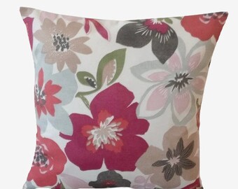 Kussenhoes met wilde bloemen, granaatappelrood, handgemaakt katoenen sierkussen