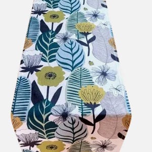 Scandi Floral Table Runner , Blooma Floral Leaves Spruce Green Teal Table Runner ,  Cotton Table Runner , Table Decoration  ,  Various Size