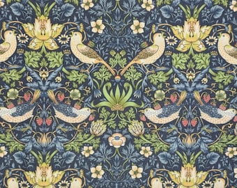 William Morris Coated Tablecloth Strawberry Thief Navy , Water Resistant Tablecloths , Outdoor Tablecloth , Round Oval Rectangle Tablecloth