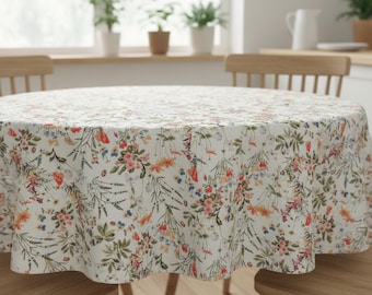 Floral Cotton Tablecloth, Antique Garden Design, Handmade in UK