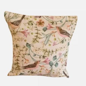 Spring Bloom Cushion Cover , Bird Floral Cushion Cover , Pink Cushion Cover , Throw Pillow , Scatter Cushions , Cushion Cover UK