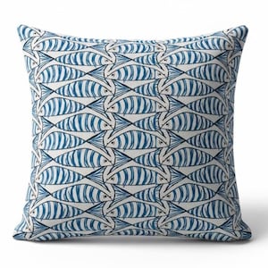 Cornish Sardines Sprats Cushion Cover , Seaside Fish Nautical Throw Pillow , Handmade UK