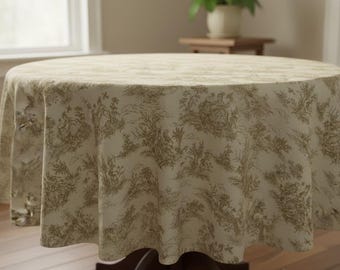 Beige Toile De Jouy French Country Style Tablecloth