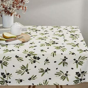 Black Olives Off White Tablecloth , Linen Look Tablecloth , Round Tablecloth , Oval Tablecloth , Rectange Tablecloth