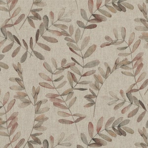 Może przedstawiać: Wzór bez szwów z brązowymi i szarymi liśćmi akwarelowymi na beżowym tle lnianym.