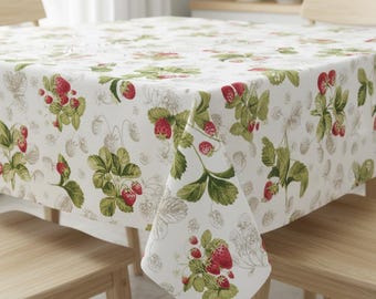 Strawberry Tablecloth , Cotton Round Oval Rectangle Table Cloth , Handmade UK
