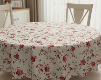 Floral Tablecloth , Cotton Linen Look Oval Round Rectangle Table Cloth , Vintage Style ,  Handmade Uk