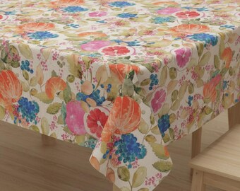 Fruits Print  Natural Tablecloth  , Round Oval Rectange Table cloth , Handmade in UK