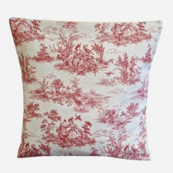 Toile De Jouy Red Cushion Cover , Vintage French Cushion Cover , Throw Pillow , Scatter Cushions , Cushion Cover UK