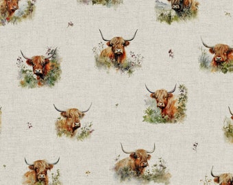 Highland Cow Cows Farm Tablecloth  , Linen Look Tablecloth , Round Tablecloth , Oval Tablecloth , Rectange Tablecloth