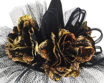 MINI CHAPEAU de sorcière noir « Topaze » roses scintillantes scintillantes