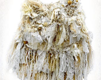 Large Boho Hippie Fringe and Beaded Cream, White, Crossbody Handbag