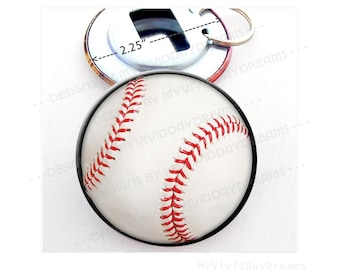 2.25 Inch Sports Button Key Ring Bottle Opener, Basketball Soccer Baseball Pickleball Bowling