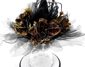 Black MINI Witch HAT "Topaz" Gold Sparkle Glittered Roses