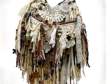 XL Bohemian Fringe, Rust, Brown, Cream Lace Crossbody