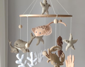 Handmade Coastal Baby Mobile: Felt Ocean Nursery Decor