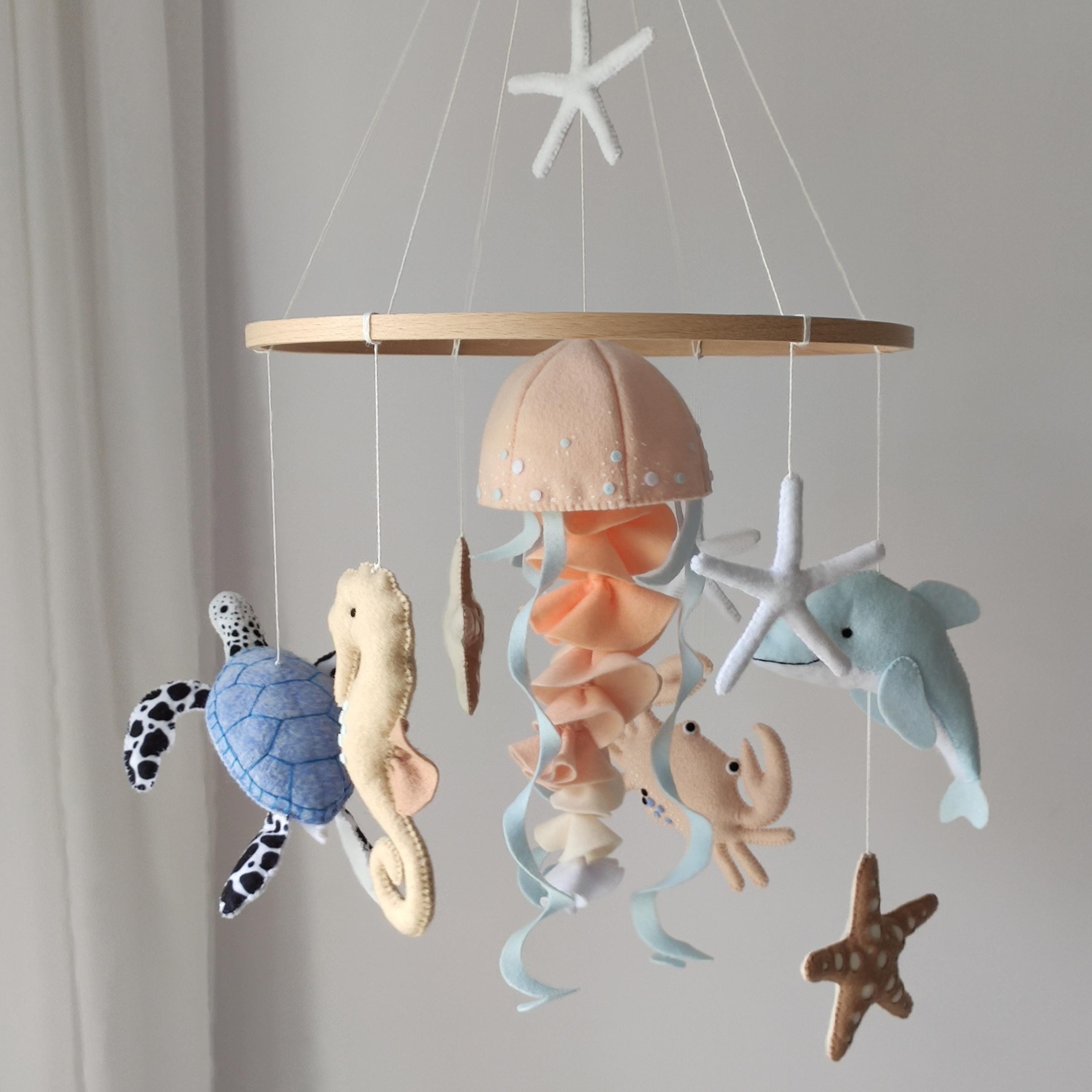 Mobile De Berceau Thème Océan - Baleine, Corail, étoile De Mer, 46x19,7 Cm, En Bambou Et Tissu, Pour Bébé Garçon Ou Fille - 2