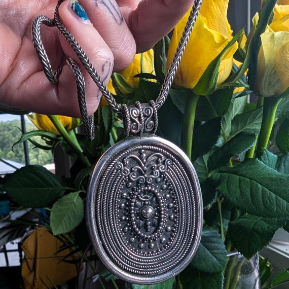 Vintage solid sterling silver statement pendant o… - image 1