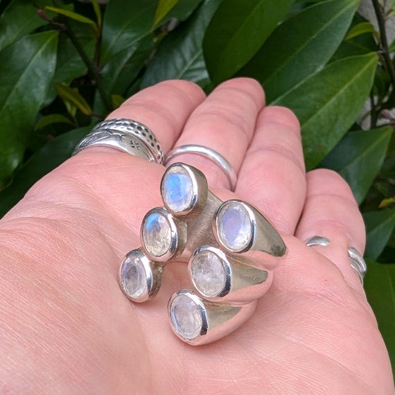 Rainbow Moonstone solid Sterling Silver statement… - image 2