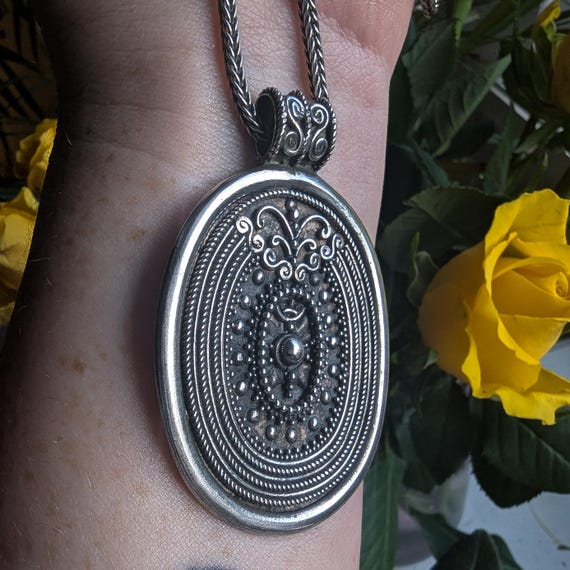 Vintage solid sterling silver statement pendant o… - image 2