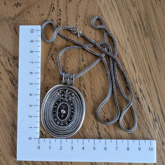 Vintage solid sterling silver statement pendant o… - image 5