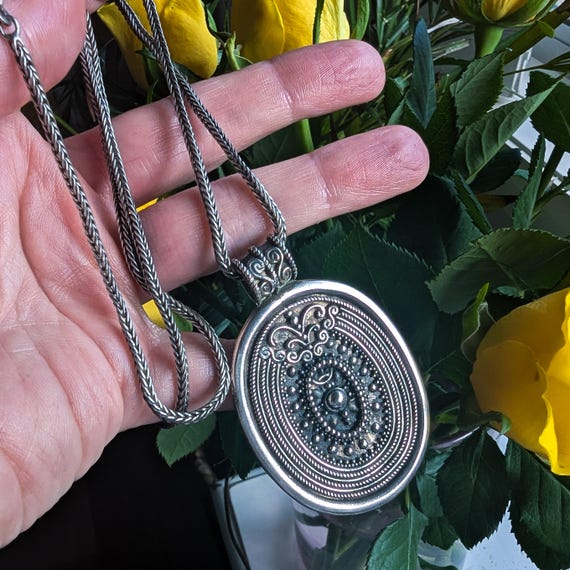 Vintage solid sterling silver statement pendant o… - image 3