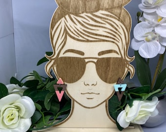 Support face earrings, woman bezel bun, svg file for laser engraving and cutting
