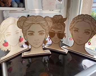Bundle Support face earrings, pack 4 women&#39;s models, svg file for laser engraving and cutting