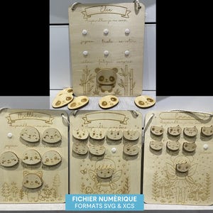 PAQUETE Archivos digitales Tabla de emociones infantiles - Modelo de hada zorro panda niña y niño - DIY Montessori - archivo láser