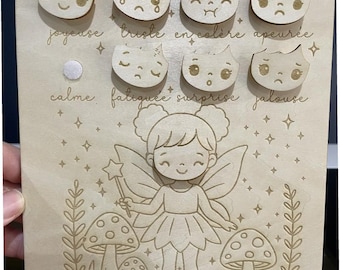 Digital file for children&#39;s emotions chart – Fairy model to engrave/cut – DIY Montessori – laser file