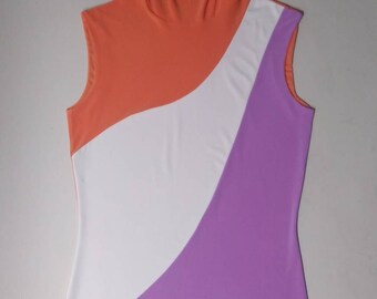 Orange and Purple Retro 60s Colorblock Mini dress mod Original Indie designer frock nyc Comfortable made to measure Bodycon Sleeveless