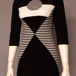 60s Space Age Mod Colorblock Mini dress Op art Mid Century Atomic psychedelic vintage style knitwear Black White Stripes image 6