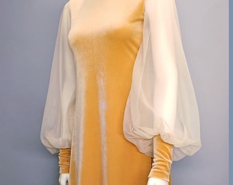 Vestido de terciopelo de los años 60, moderno, mangas de obispo, vestidos de día de los años 60, mini vestido de la era espacial, de inspiración retro vintage, ilusión, cuello alto transparente, tallas XS-XL, talla pequeña y alta.