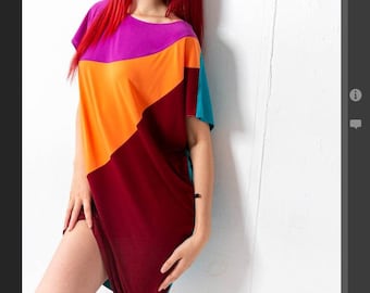 Vestido tipo pareo tricolor holgado para mujer Colorblock, neones gráficos disponibles Y2K 90s Mini vestido para encubrir con faja de corbata