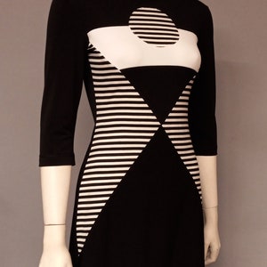 60s Space Age Mod Colorblock Mini dress Op art Mid Century Atomic psychedelic vintage style knitwear Black White Stripes image 7
