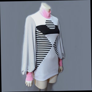 60s Space Age Mod Colorblock Mini dress Op art Mid Century Atomic psychedelic vintage style knitwear Black White Stripes image 8