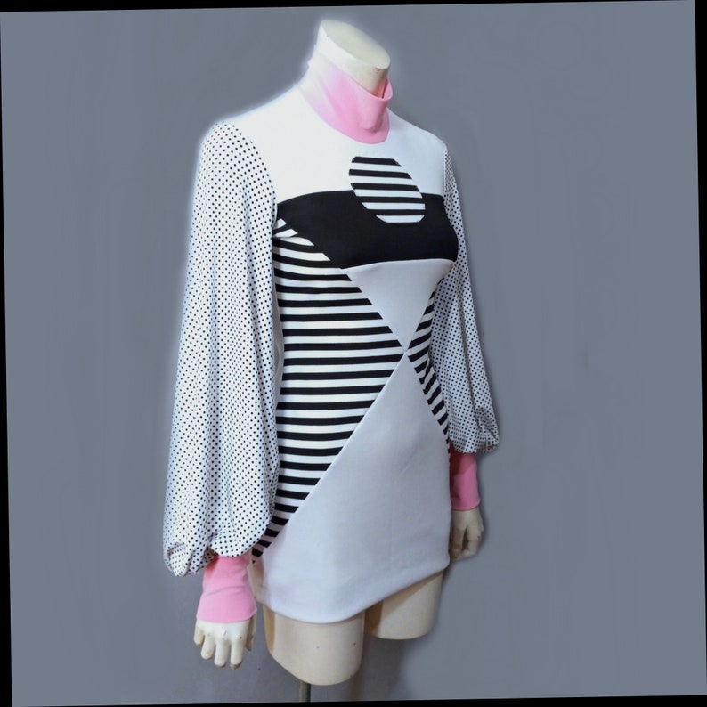 60s Space Age Mod Colorblock Mini dress Op art Mid Century Atomic psychedelic vintage style knitwear Black White Stripes image 8