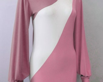 Minivestido de cuello alto con bloques de color y mangas abullonadas, estilo retro vintage, jersey, estilo años 60 y 70, GoGo, tallas XS, XL, petite, tall, surtido personalizado