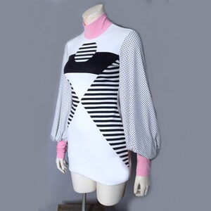 60s Space Age Mod Colorblock Mini dress Op art Mid Century Atomic psychedelic vintage style knitwear Black White Stripes White/Polka dot Pink