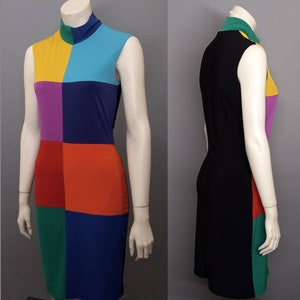 Multicolored 60s Patchwork Mod Shift Checkered Go Go Dress, Mini dress xs-xl ColorBlock, London Red, White Made to measure Bodycon Sleeveles