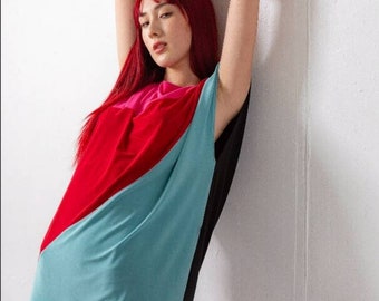 Vestido tipo camiseta de gran tamaño con gráfico Gen Z, vestido tipo pareo tricolor para mujer, minivestido tipo pareo Y2K de los años 90 con faja de corbata opcional